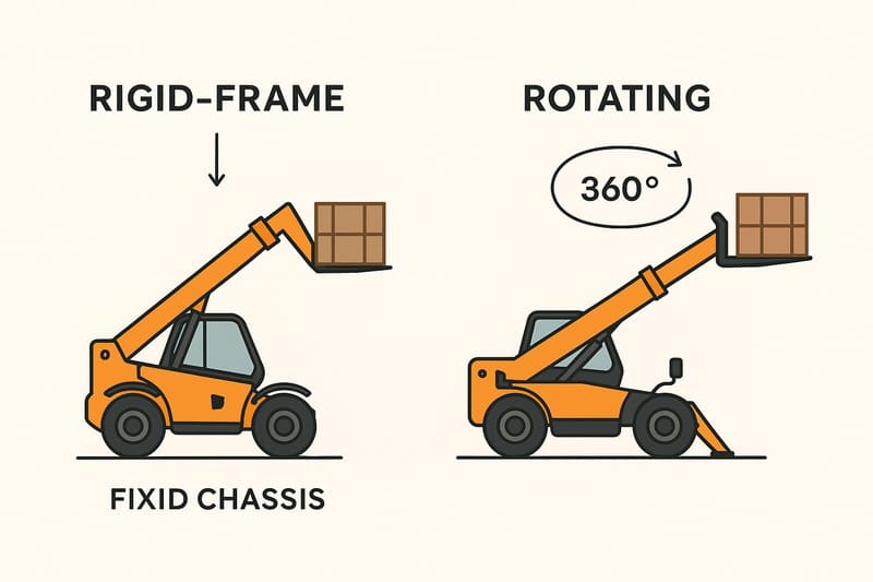 Rigid-frame vs rotating telehandler comparison illustration