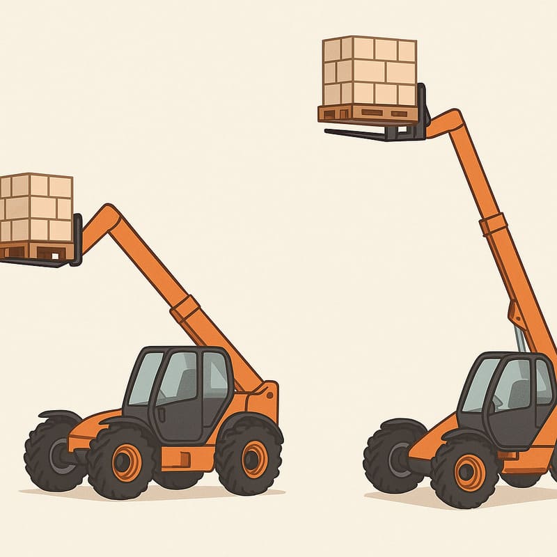 Telehandler safety illustration showing stable vs unstable boom extension