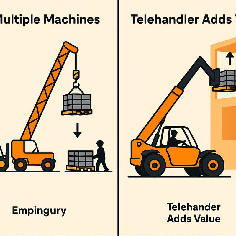 Telehandler value comparison illustration showing multiple machines vs single telehandler