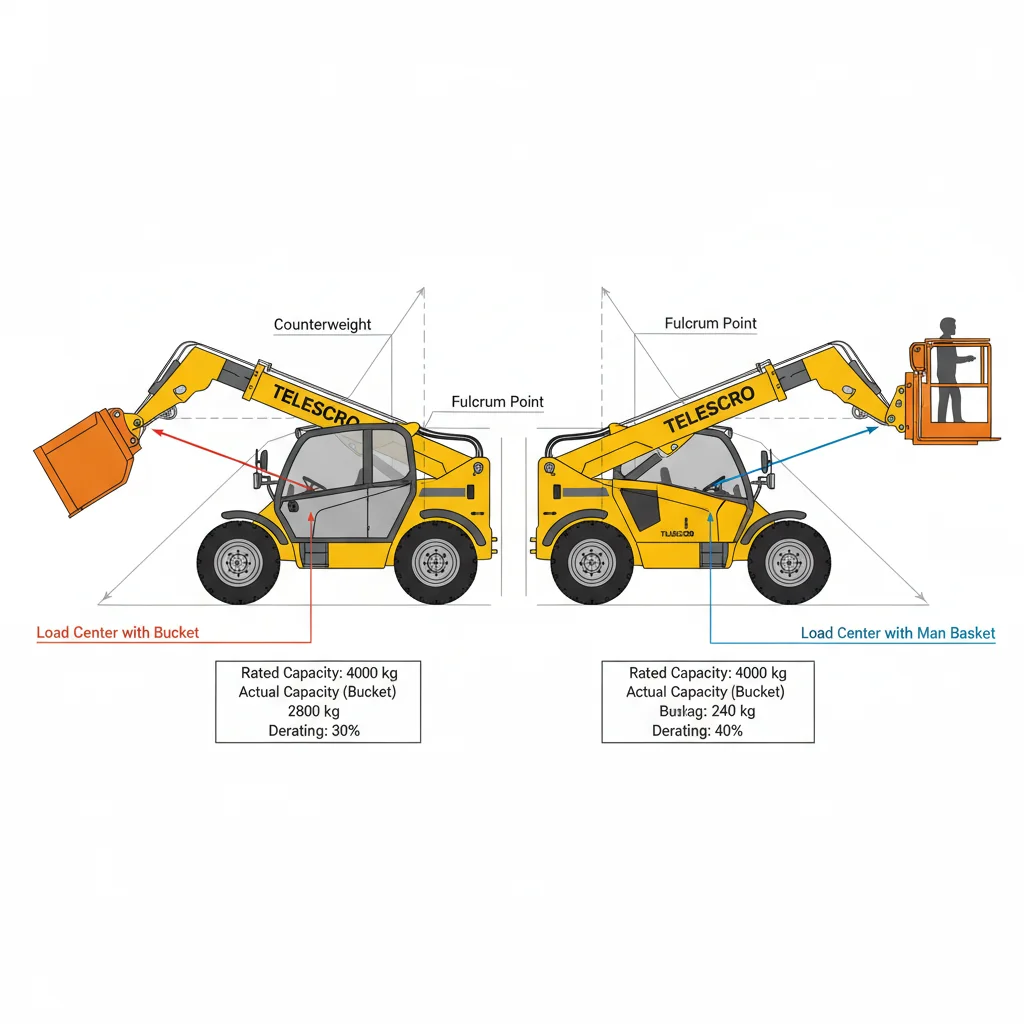 Wie wirken sich Anbaugeräte auf die Kapazität eines Teleskopladers aus?
