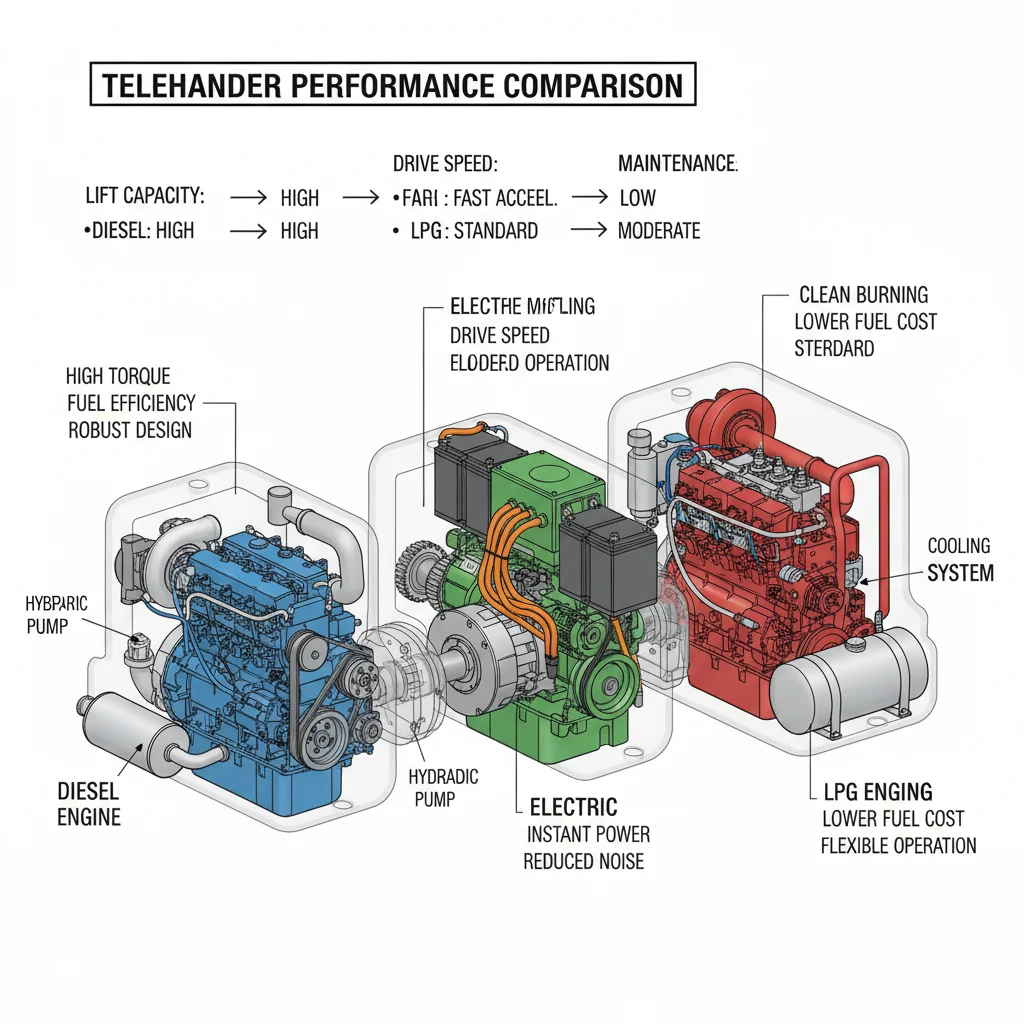 In che modo le opzioni del motore influiscono sulle prestazioni? – Schema idraulico del sollevatore telescopico In che modo le opzioni del motore influiscono sulle prestazioni?
