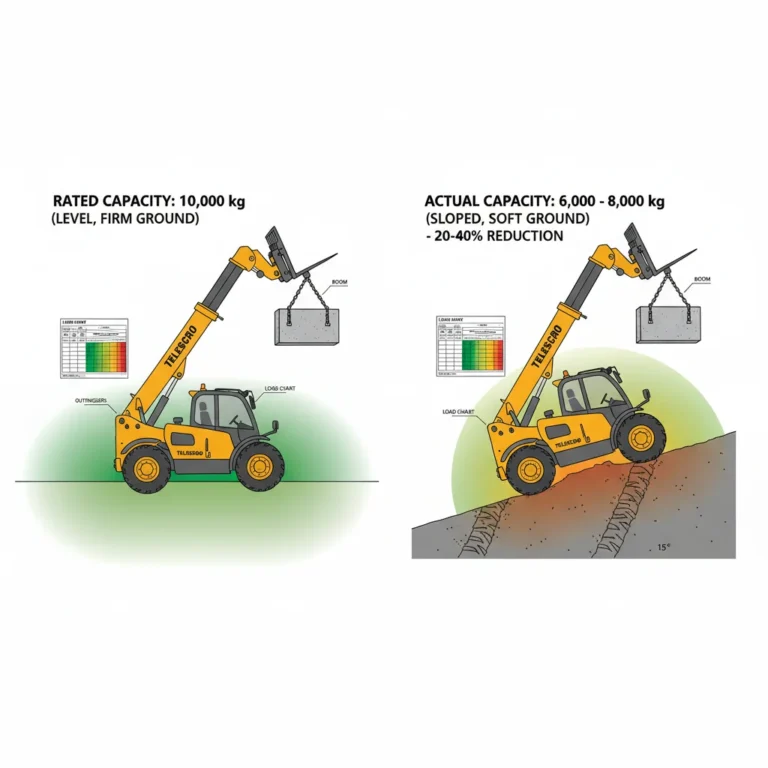 Technical diagram illustrating How Do Site Conditions Affect Telehandler Capacity? in telehandler hydraulic systems