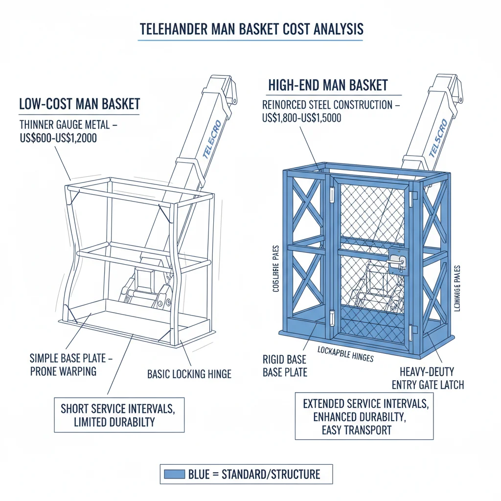Como são calculados os custos da cesta para operadores de empilhadeiras telescópicas?