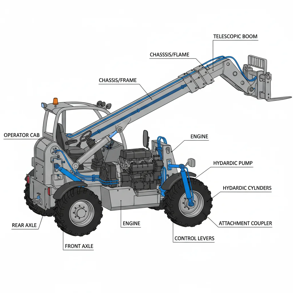 Quali sono gli elementi che determinano le prestazioni di un sollevatore telescopico? – Schema idraulico del sollevatore telescopico Quali sono gli elementi che determinano le prestazioni di un sollevatore telescopico?