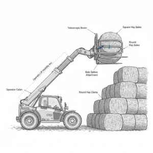 Technical diagram illustrating Why Use Telehandlers for Bale Handling? in telehandler hydraulic systems
