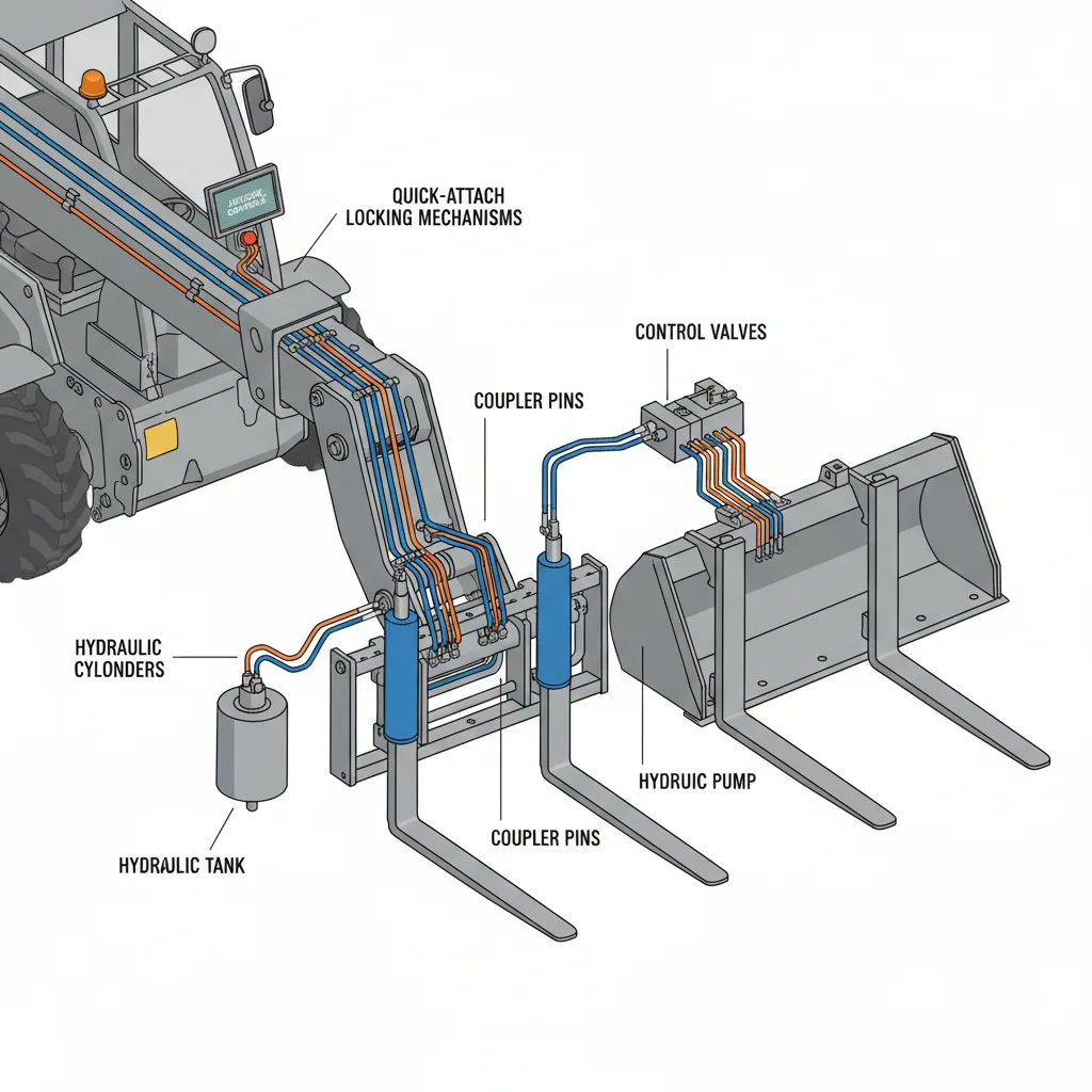 Les systèmes d'attache rapide hydrauliques justifient-ils leur coût ? – Schéma hydraulique d'un télescopique Les systèmes d'attache rapide hydrauliques justifient-ils leur coût ?