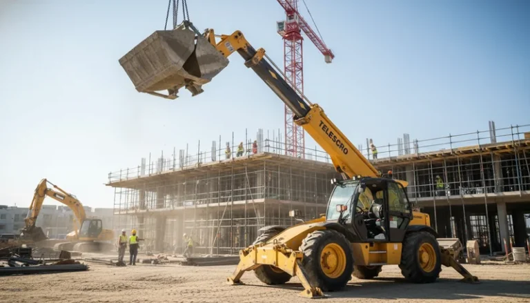 Schéma technique illustrant l'impact du poids des accessoires sur la capacité de levage des chariots télescopiques : guide pratique spécialisé dans les systèmes hydrauliques des chariots télescopiques