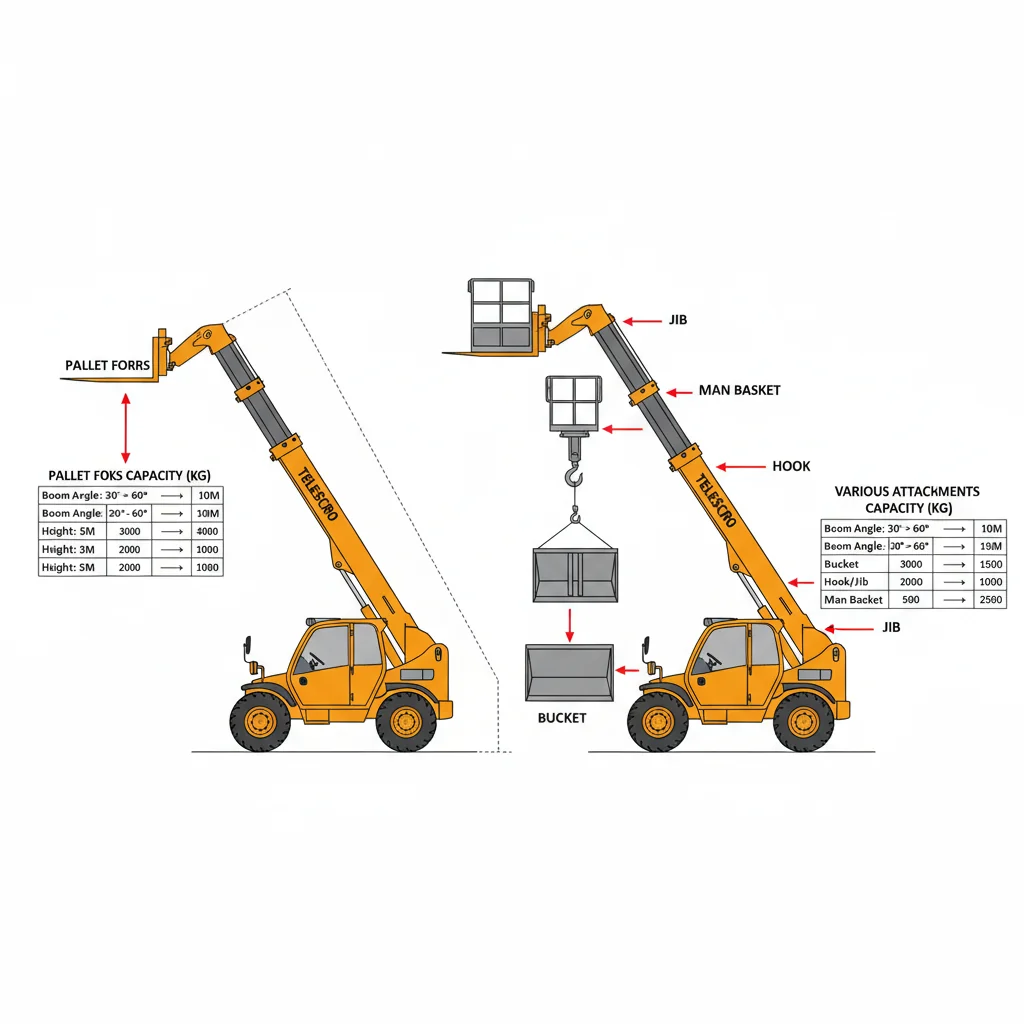 Comment les accessoires affectent-ils la capacité d'un télescopique ? – Schéma hydraulique d'un télescopique Comment les accessoires affectent-ils la capacité d'un chariot télescopique ?