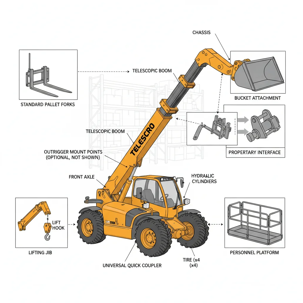 Comment les accessoires élargissent-ils les possibilités d'utilisation des télescopiques ? – Schéma hydraulique d'un télescopique Comment les accessoires élargissent-ils les possibilités d'utilisation des télescopiques ?