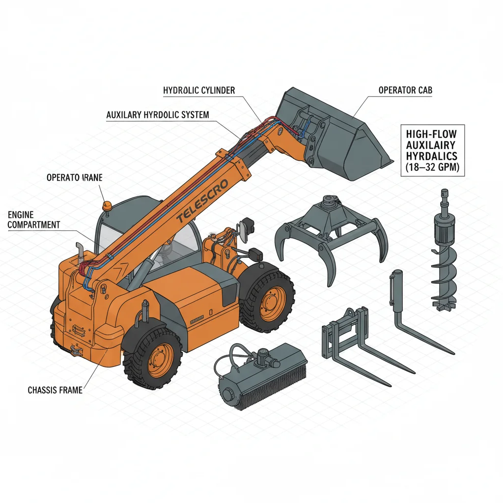 Comment les accessoires rendent-ils les télescopiques polyvalents ? – Schéma hydraulique d'un télescopique En quoi les accessoires rendent-ils les télescopiques polyvalents ?