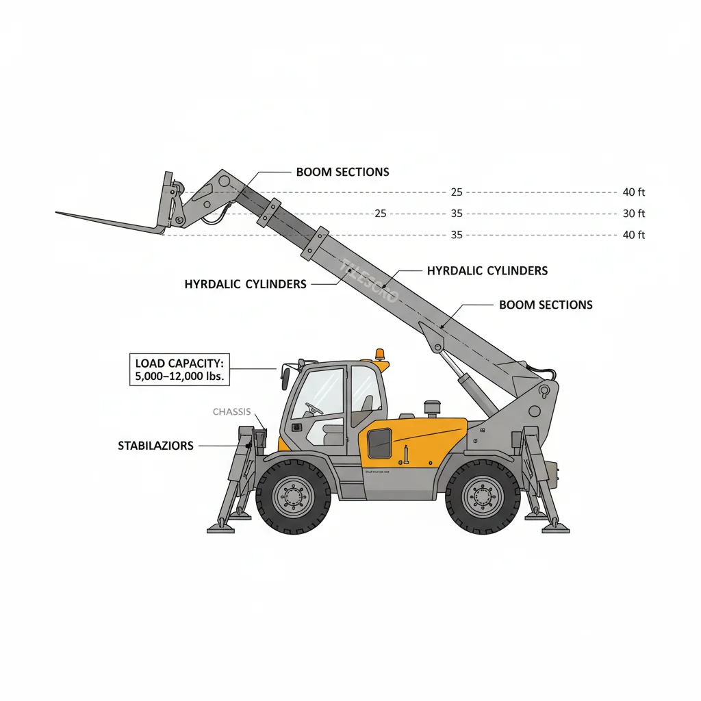 Comment fonctionnent les chariots télescopiques à flèche fixe ? – Schéma hydraulique d'un chariot télescopique Comment fonctionnent les chariots télescopiques à flèche fixe ?