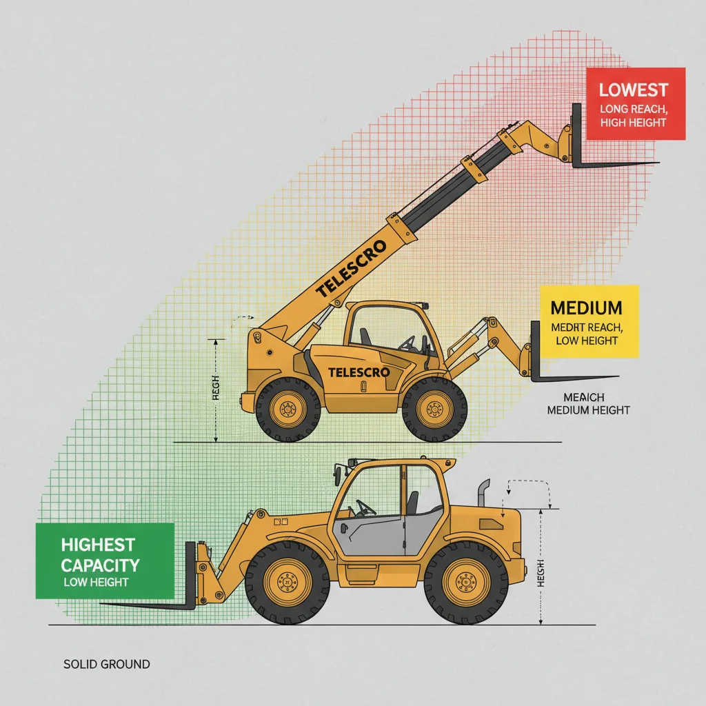 Comment la hauteur et la portée limitent-elles la capacité ? – Schéma hydraulique d'un chariot télescopique Comment la taille et l'envergure limitent-elles la capacité ?