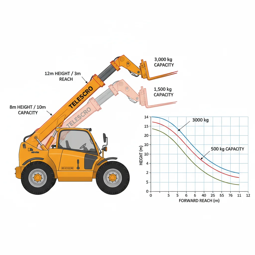 Come si confrontano i grafici di carico in termini di portata e altezza? – Schema idraulico del sollevatore telescopico Come si confrontano le tabelle di carico in termini di portata e altezza?