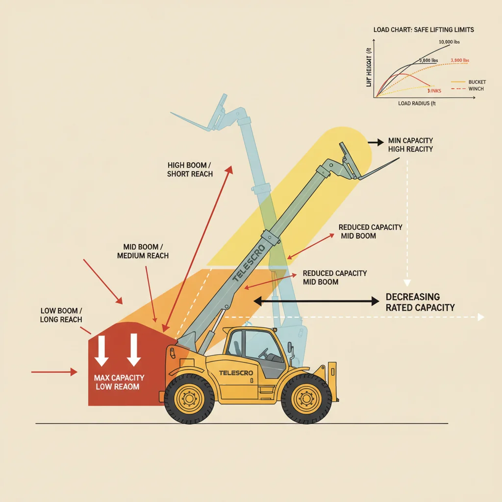 Comment les courbes de charge limitent-elles la hauteur de levage ? – Schéma hydraulique d'un chariot télescopique Comment les tableaux de charge limitent-ils la hauteur de levage ?