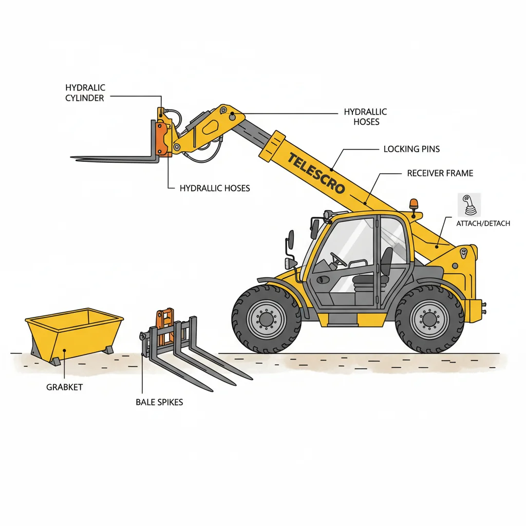 Comment les systèmes d'attache rapide améliorent-ils la productivité ? – Schéma hydraulique d'un télescopique Comment les systèmes d'attache rapide améliorent-ils la productivité ?