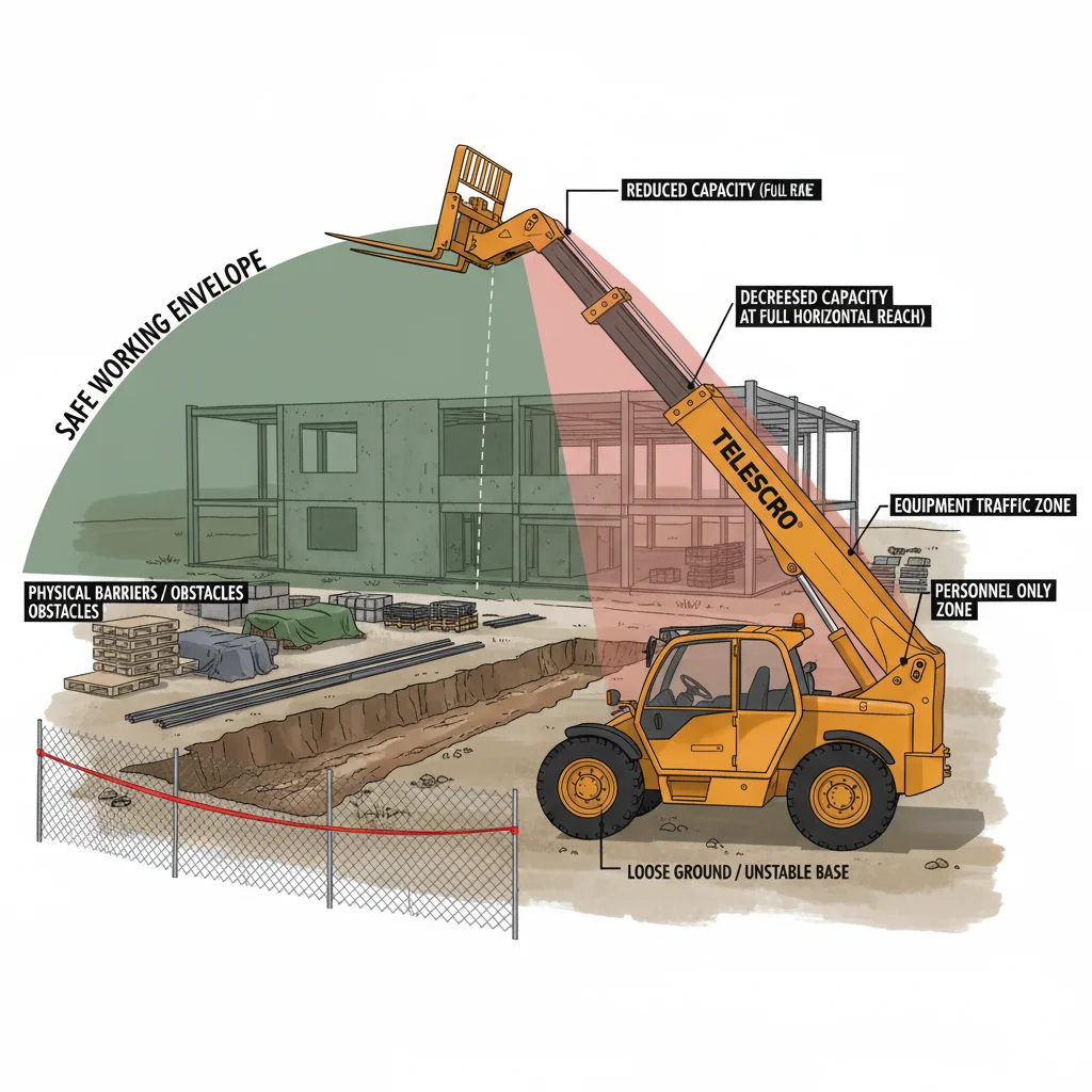 How do site layout and ground affect reach? – Telehandler Hydraulics Diagram How do site layout and ground affect reach?
