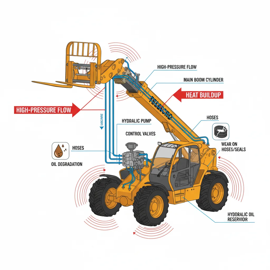 Comment le débit hydraulique affecte-t-il la longévité des télescopiques ? – Schéma hydraulique d'un télescopique Comment le débit hydraulique affecte-t-il la longévité des télescopiques ?