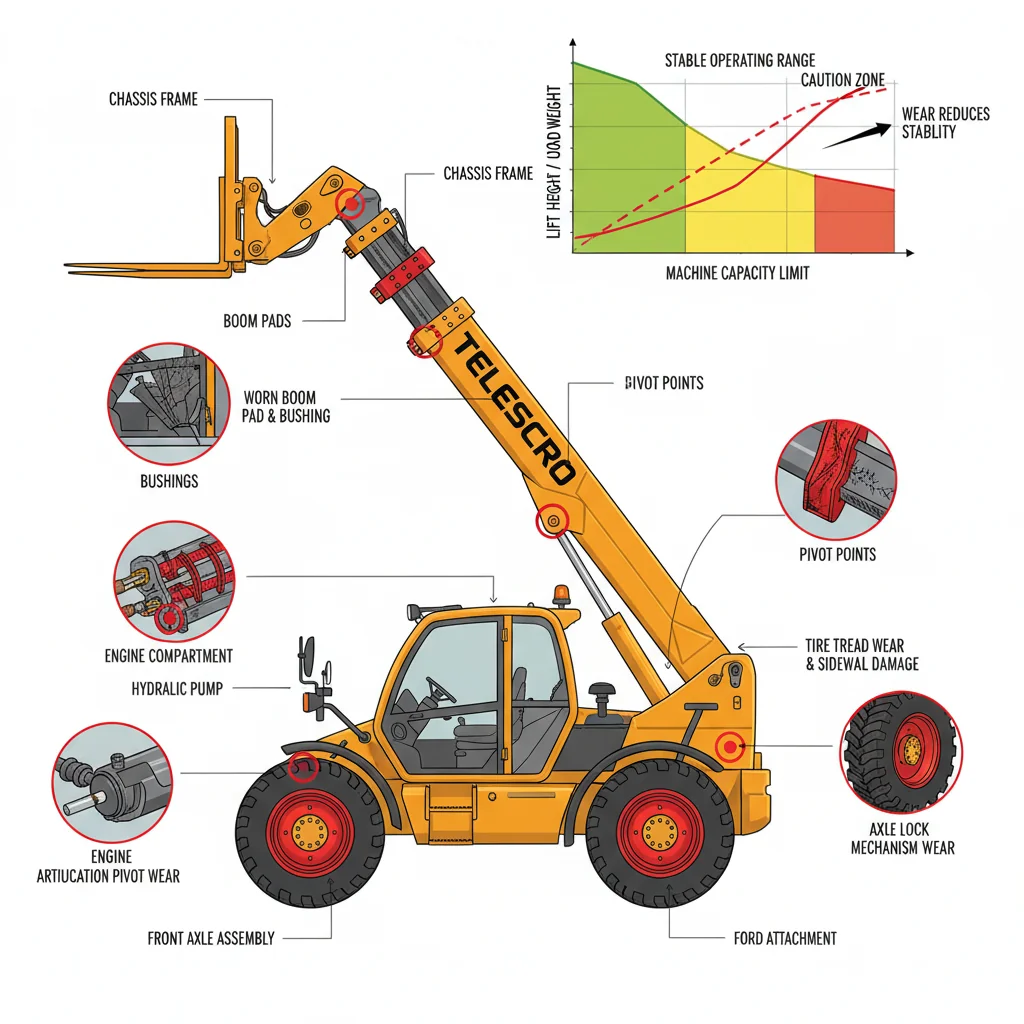 Comment l'usure affecte-t-elle la marge de stabilité d'un télescopique ? – Schéma hydraulique d'un télescopique Comment l'usure affecte-t-elle la marge de stabilité d'un chariot télescopique ?