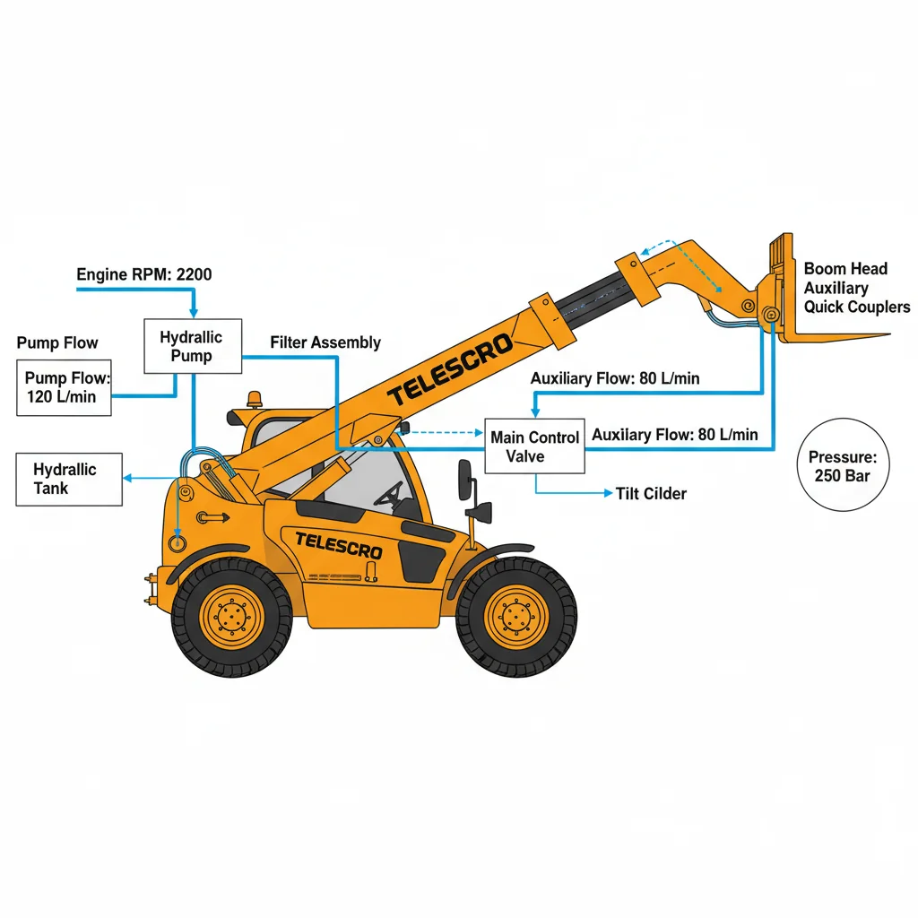 Comment lire les spécifications du débit hydraulique d'un chariot télescopique ? – Schéma hydraulique d'un chariot télescopique Comment lire les spécifications relatives au débit hydraulique d'un chariot télescopique ?