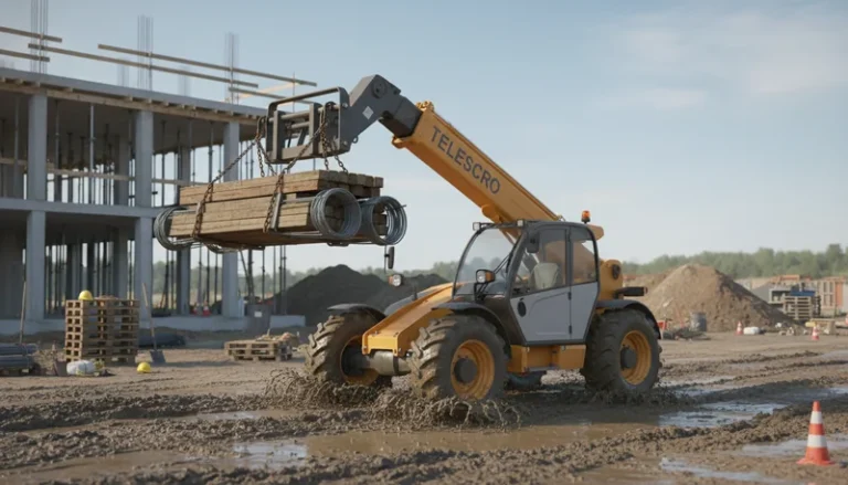 Schéma technique illustrant un chariot télescopique sur un sol boueux : conseils de sécurité testés sur le terrain et ce que les acheteurs négligent dans les systèmes hydrauliques des chariots télescopiques