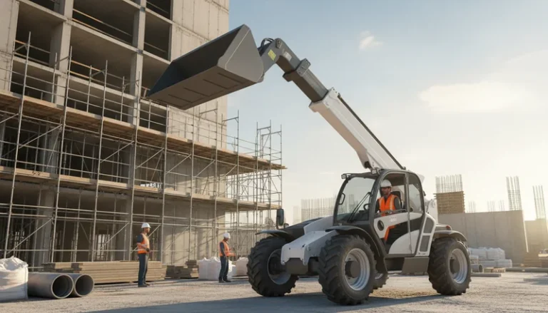 Schéma technique illustrant la signification du terme “ angle de flèche ” sur un chariot télescopique. Guide pratique pour une utilisation en toute sécurité des systèmes hydrauliques des chariots télescopiques.