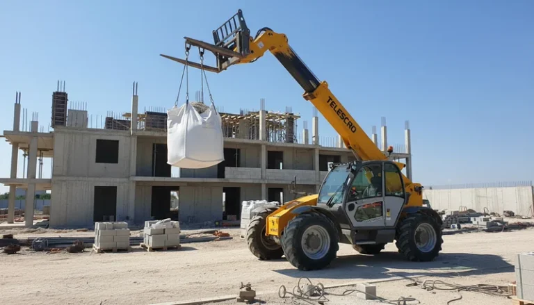 Schéma technique illustrant ce qu'est un chariot télescopique équipé d'un élévateur de big bags. Connaissances pratiques et pièges à éviter pour les acheteurs dans le domaine des systèmes hydrauliques pour chariots télescopiques.