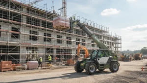 Schéma technique illustrant ce qu'est la portée avant sur un chariot télescopique. Guide de l'ingénieur de terrain sur les systèmes hydrauliques des chariots télescopiques.