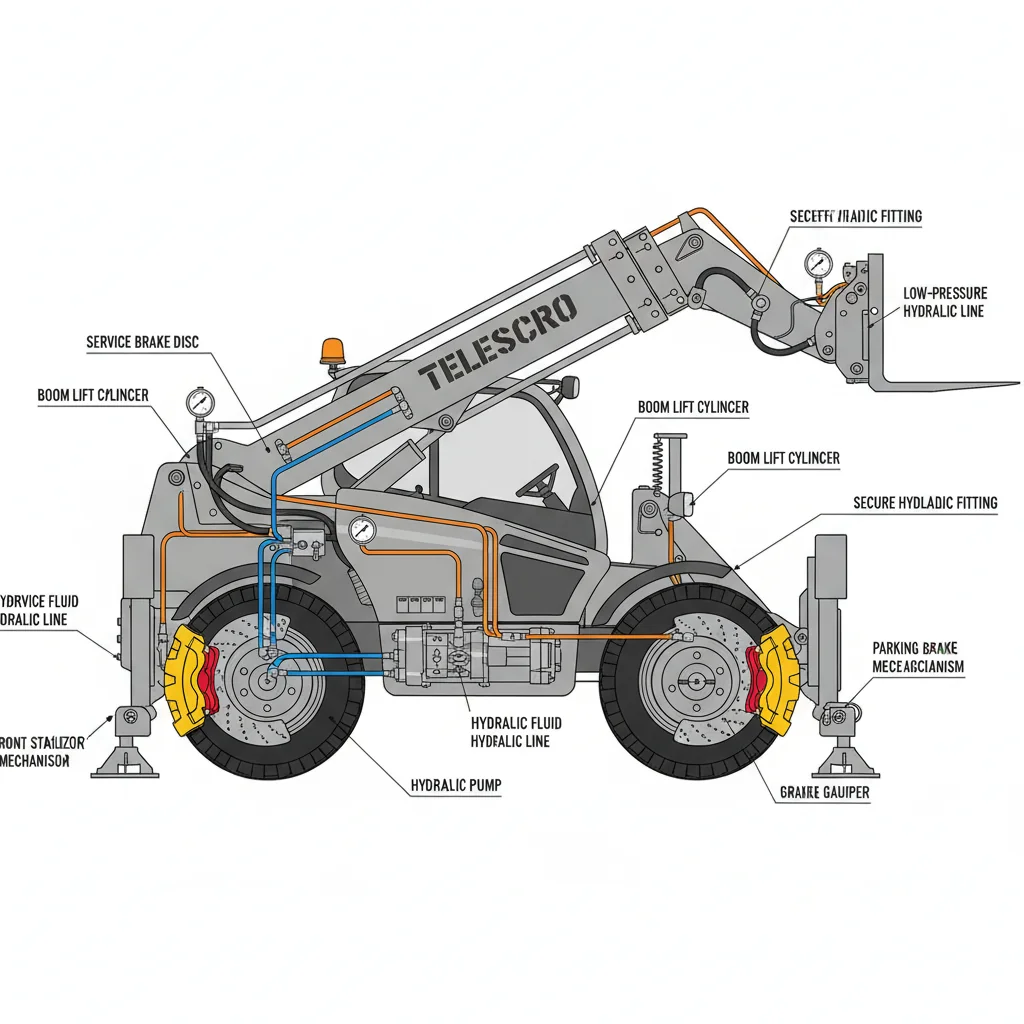 Quels sont les systèmes de freinage et hydrauliques essentiels à la sécurité dont doivent être équipés les chariots télescopiques ? – Schéma hydraulique d'un chariot télescopique Quels sont les systèmes de freinage et hydrauliques essentiels à la sécurité dont doivent être équipés les chariots télescopiques ?