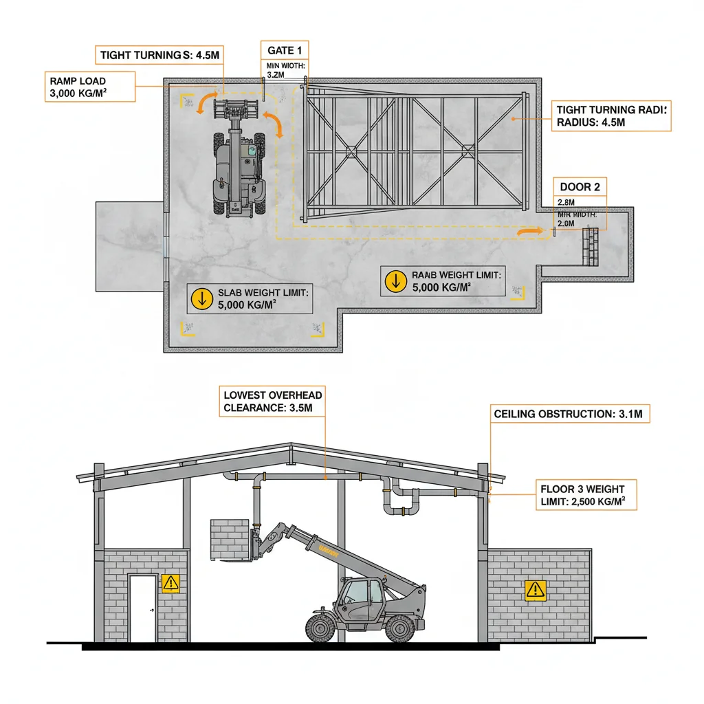 Quelles dimensions du site faut-il mesurer ? – Schéma hydraulique du chariot télescopique Quelles dimensions du site doivent être mesurées ?