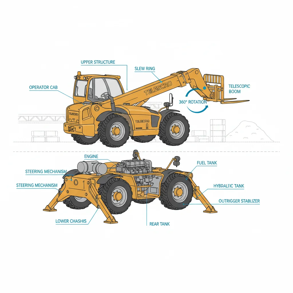 Qu'est-ce qui définit structurellement un chariot télescopique rotatif ? – Schéma hydraulique d'un chariot télescopique Qu'est-ce qui définit structurellement un chariot télescopique rotatif ?