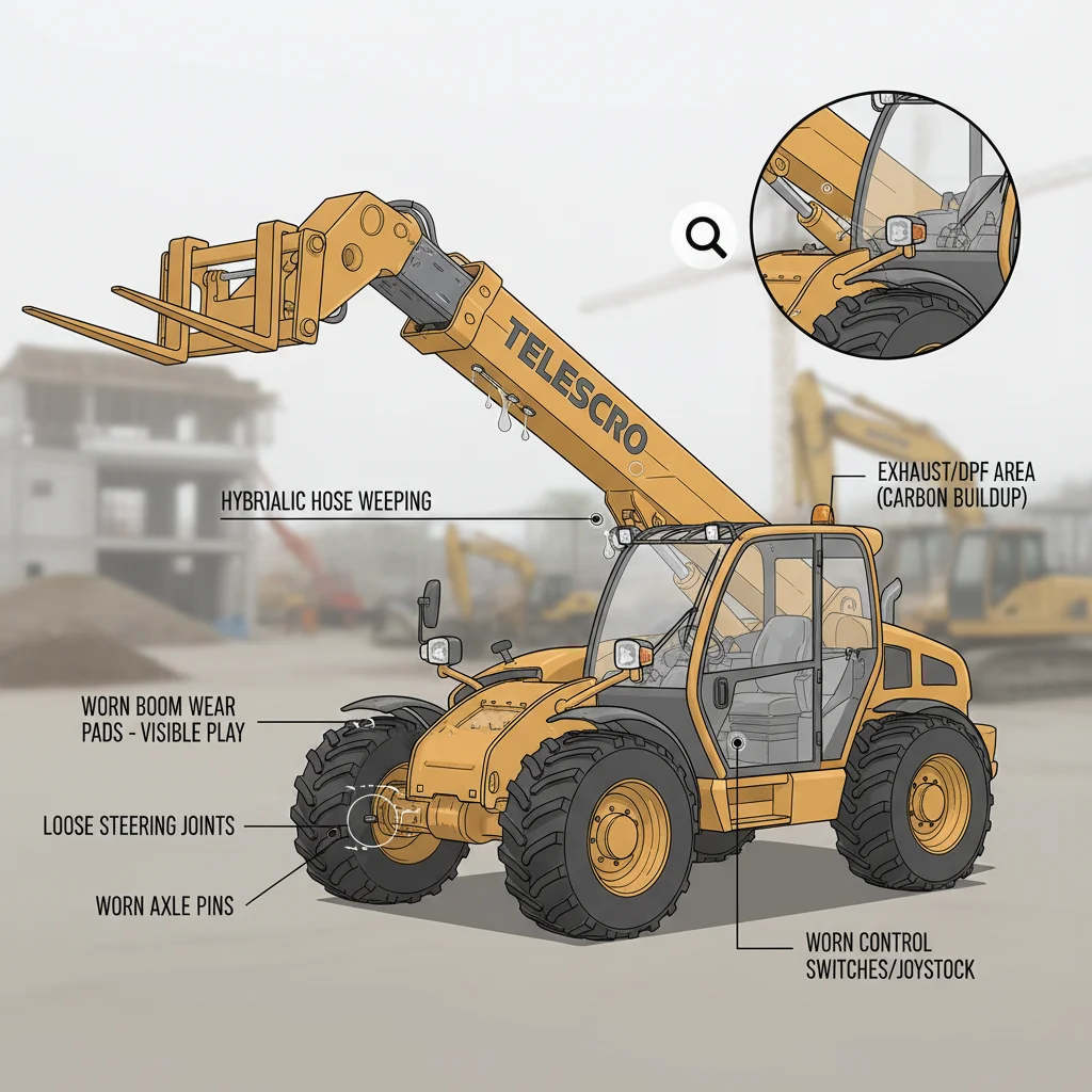 Quels sont les signes visibles après 3 000 heures de fonctionnement ? – Schéma hydraulique d'un chariot télescopique Quelle usure apparaît après 3 000 heures de fonctionnement ?