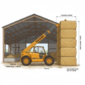 Schéma technique illustrant « Quand la portée avant d'un chariot télescopique est-elle importante ? » dans les systèmes hydrauliques des chariots télescopiques.