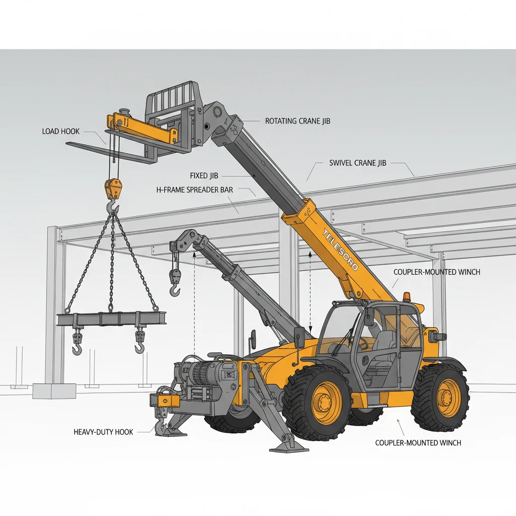 Quels accessoires pour chariots télescopiques permettent de soulever des charges suspendues ? – Schéma hydraulique d'un chariot télescopique Quels accessoires pour chariots télescopiques permettent de soulever des charges suspendues ?