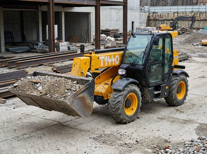 Compact telehandler working in confined urban site