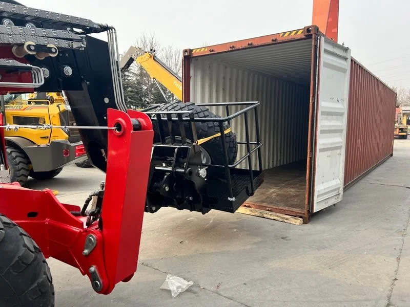 Telehandler secured inside container