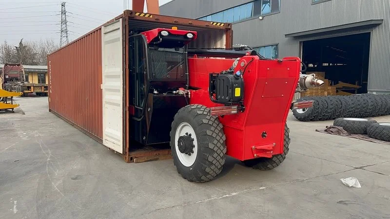 Telehandler entering shipping container with controlled movement