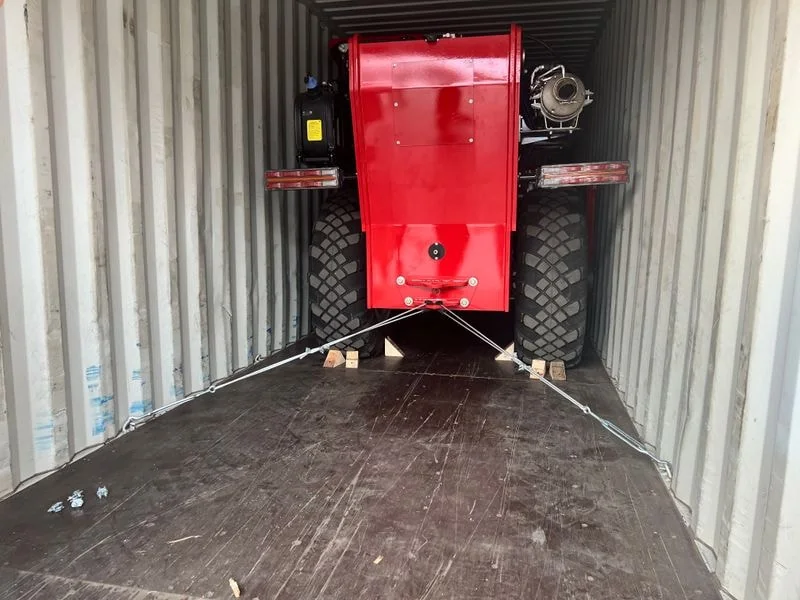 Positioning the telehandler inside the container