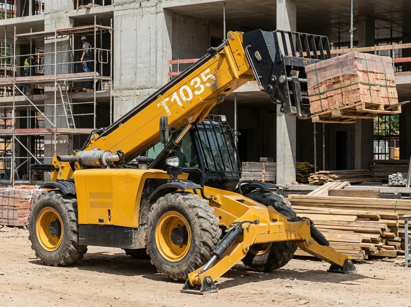 Telehandler handling loads repeatedly on construction site