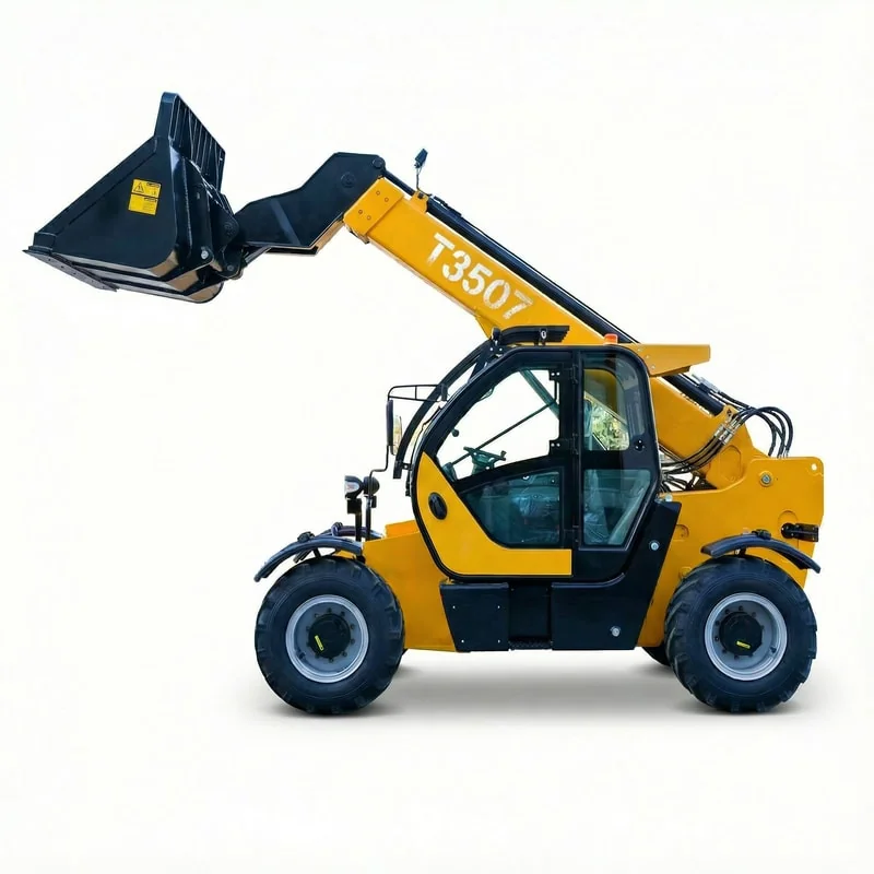 Telehandler lifting materials to height on construction site