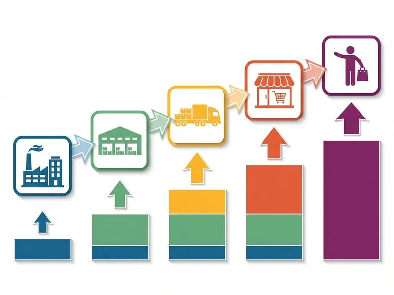 Traditional multi-layer distribution chain from manufacturer to end buyer