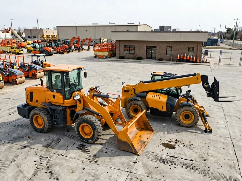 Wheel loader and telehandler working side by side on construction site